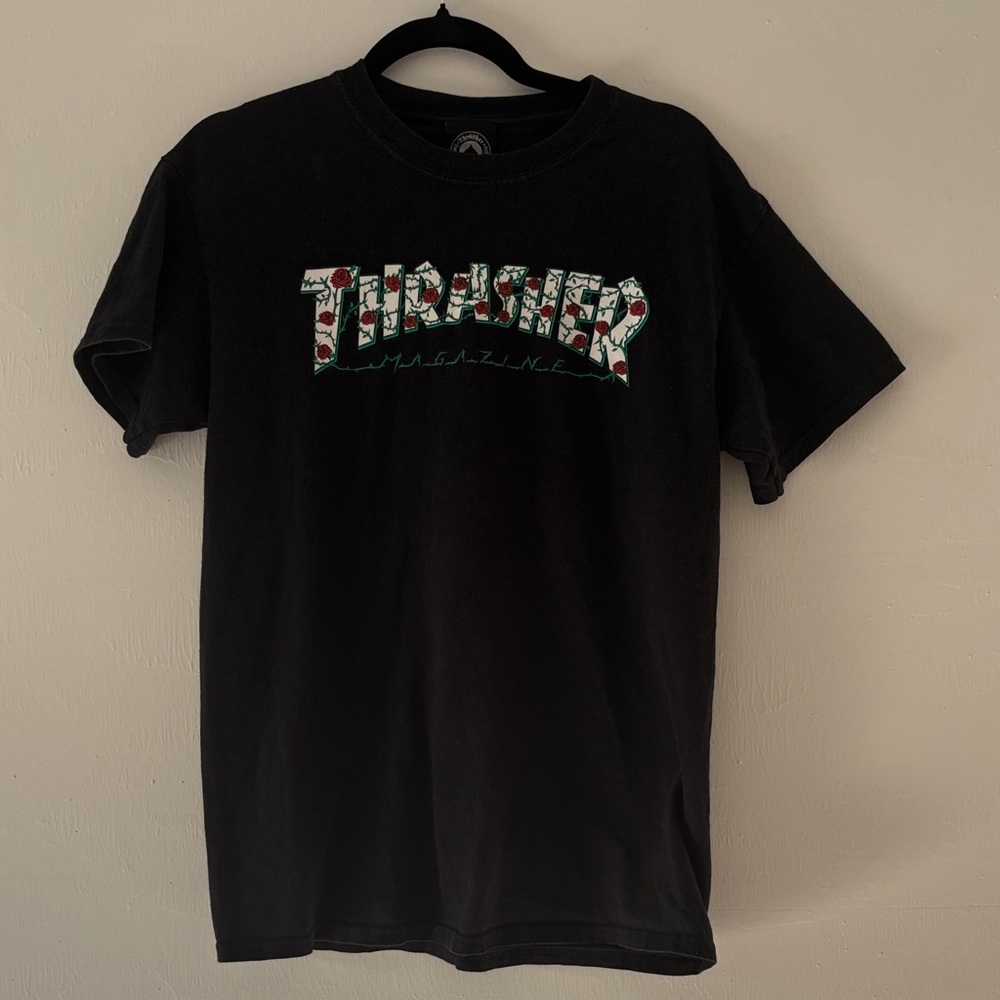 Thrasher Black Tee with Floral Graphics Size M